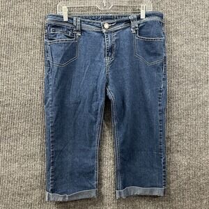 Jimmy Jeans Capri Womens Size 12 Blue Denim Cuffed Embroidered